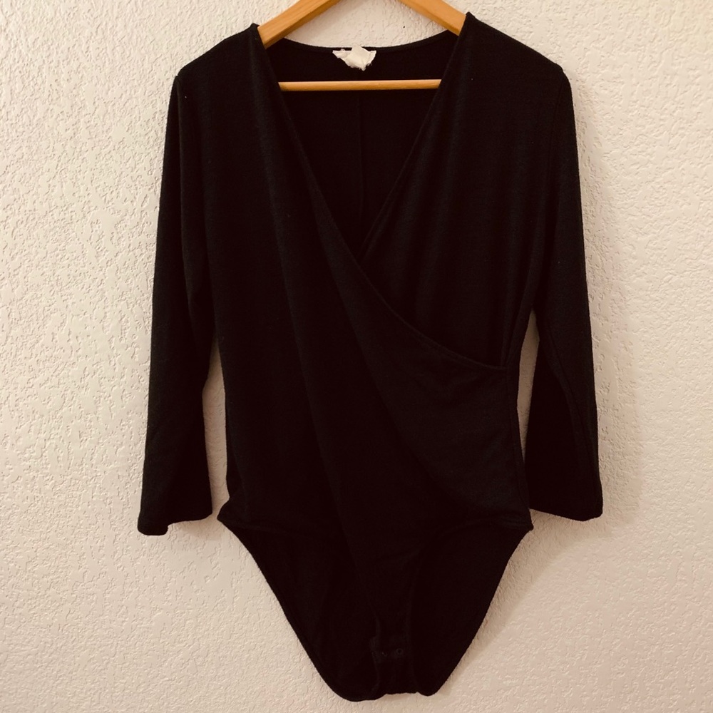 Loft Black Surplice Bodysuit